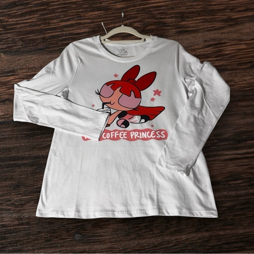 Iced Coffee Princess Graphic Long Sleeve Tee White Cotton Size M - Picture 3 of 7
